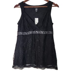 New York & Co NWT Babydoll Y2K Lace Tank Top M Black Beaded WhimsiGoth Witchy
